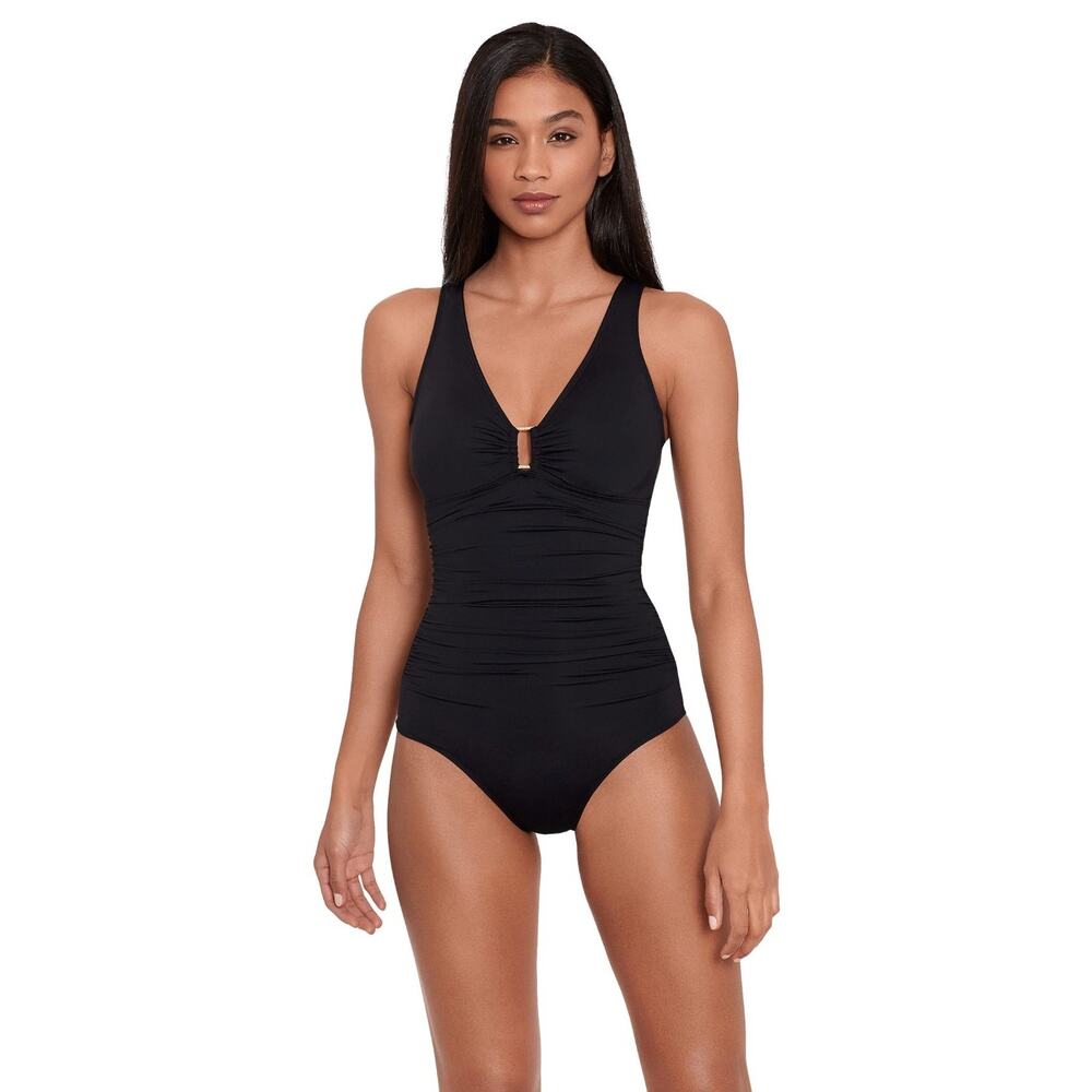 Lauren Ralph Lauren Beach Club Solids Ring Front Underwire One-Piece Black 10